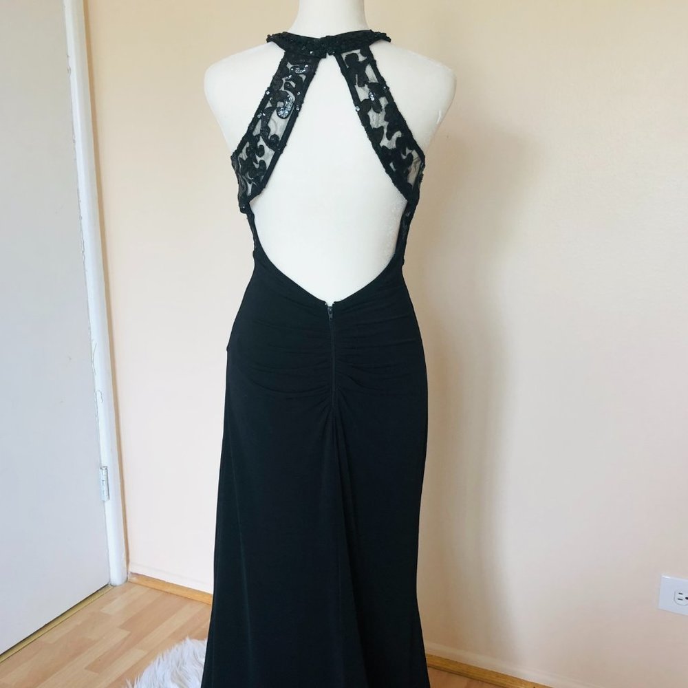 Sequin Hearts - Black Sequin Halter Gown View 4